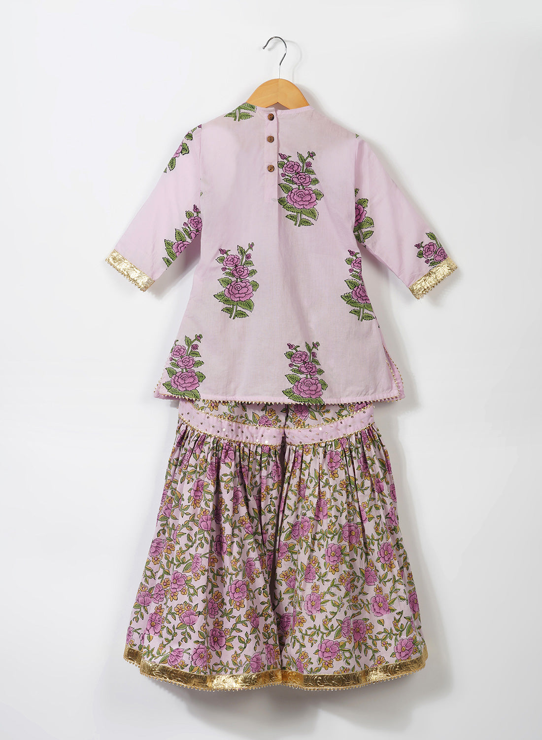 Kids Lavender Hand Block Sharara Set