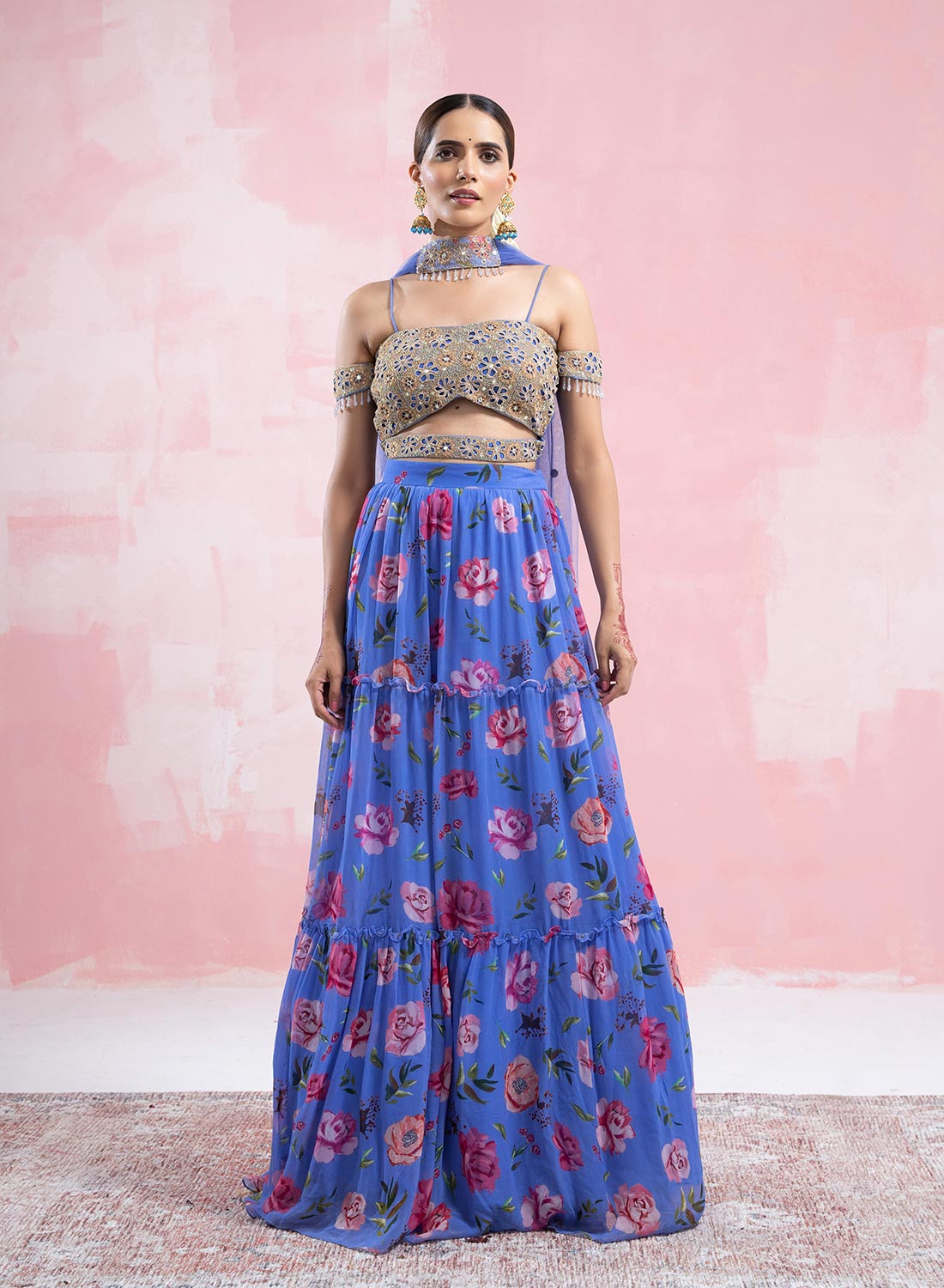 Jalsa Printed Lehenga With Cutwork Embroidered Blouse