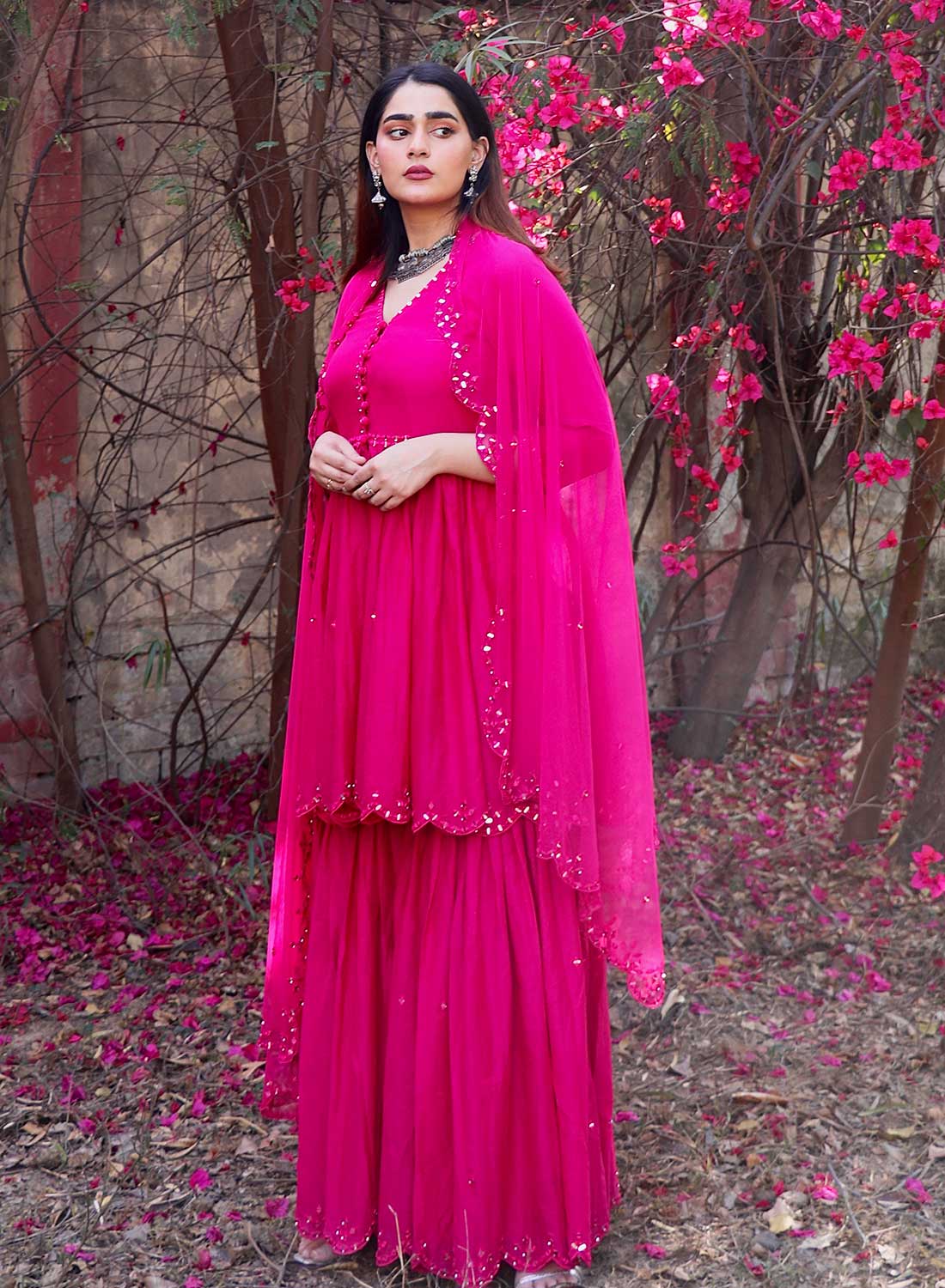 Pink Peplum Sharara Set